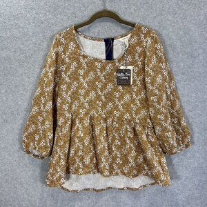 Matilda Jane Shay Ditsy Floral Peplum Top Size M NWT Boho Peasant Fall Mustard